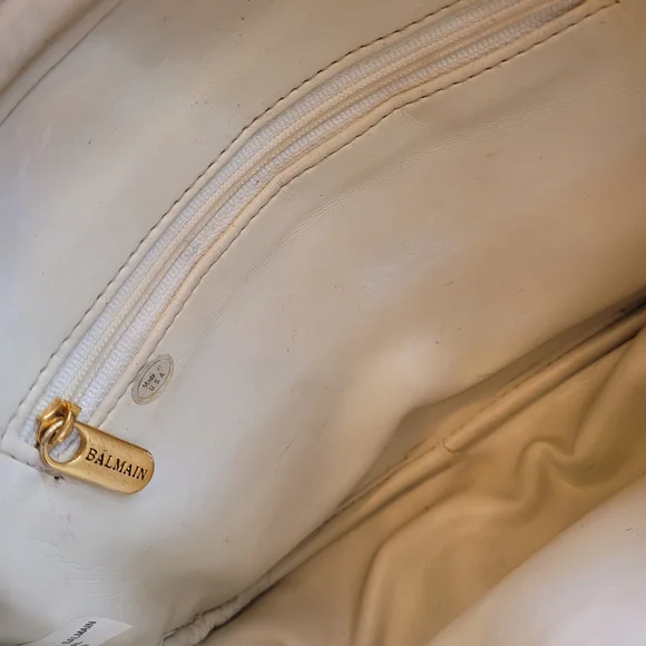 Balmain Silver Quilted Shoulder Bag with Chain Straps